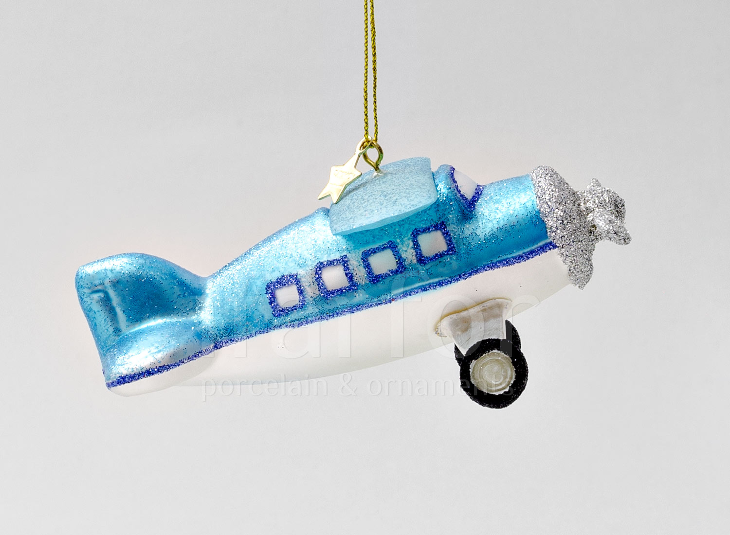 Елочная игрушка «Самолет синий»