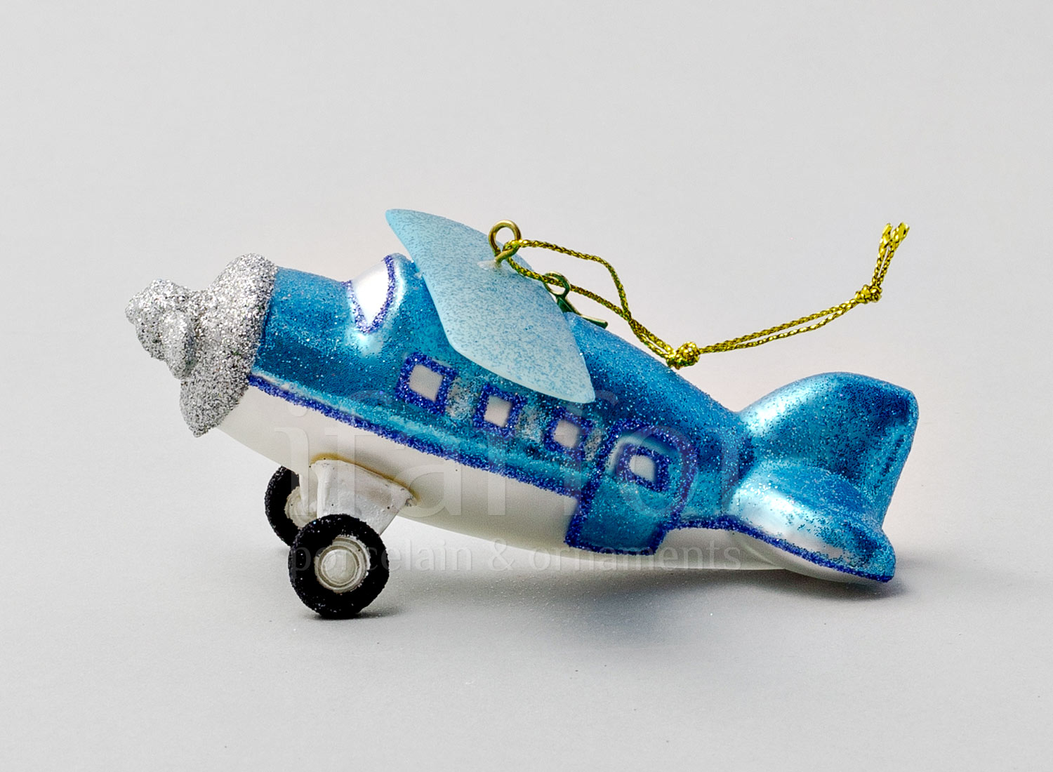Елочная игрушка «Самолет синий»