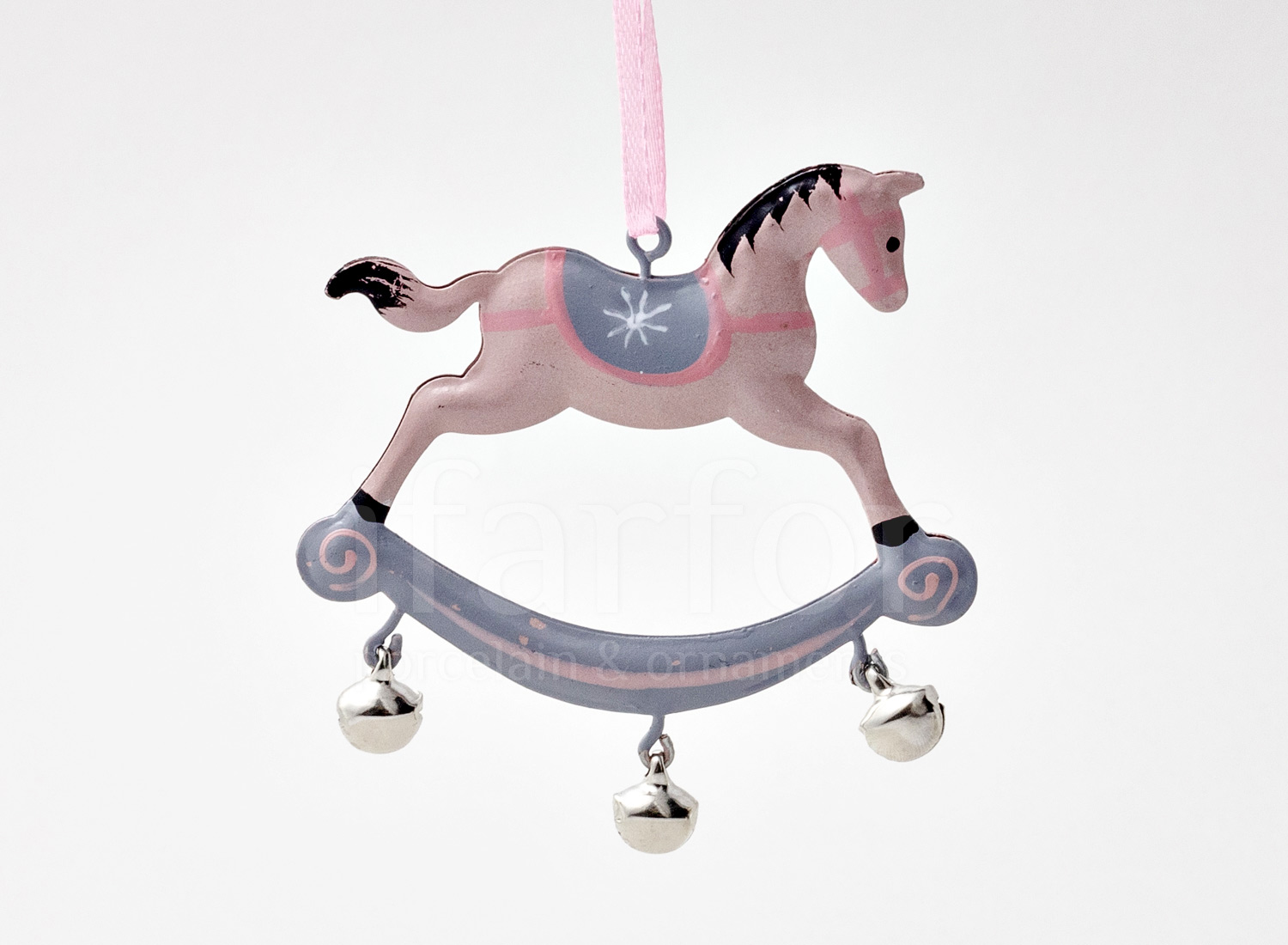 Елочная игрушка «Лошадка-качалка с колокольчиками (снежинка)»