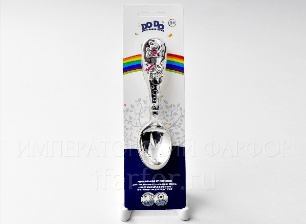 Ложка детская Мишка с розовой эмалью Тактильная