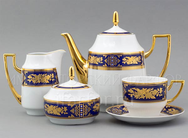 Tea Set Gold Rose Cobalt 6/17 Louise