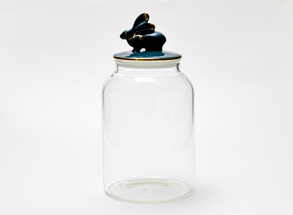 Jar for bulk products with porcelain lid Rabbit emerald 