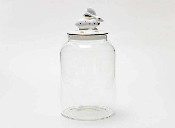 Jar for bulk products with porcelain lid Rabbit gold 