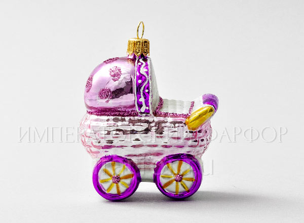 Елочная игрушка Детская коляска розовая высокая