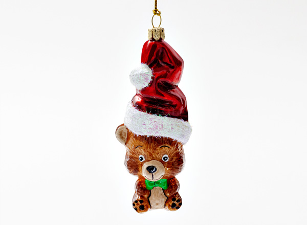 Елочная игрушка Медвежонок в шапке Деда Мороза