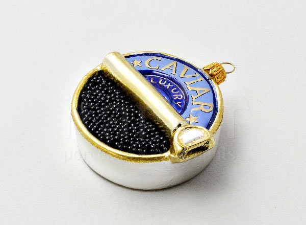 Christmas tree toy Can of black sturgeon caviar
