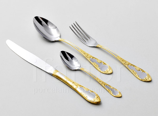 Set of cutlery in wood box Embassy 6/30 With gold-plated 24 carat