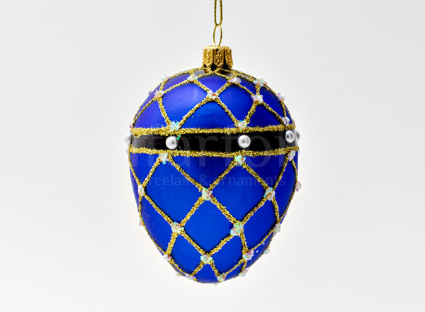 Christmas tree toy Faberge Egg Blue pearl mesh