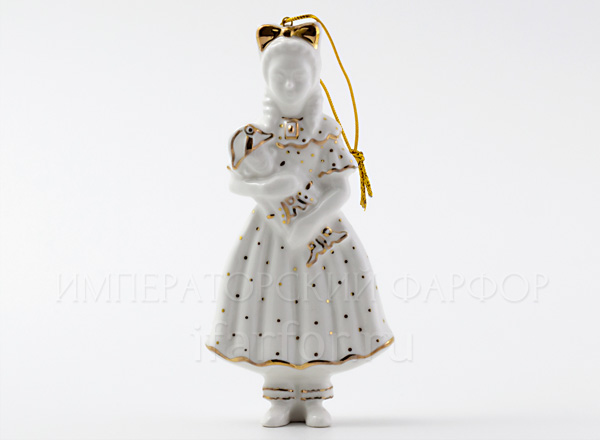 Елочная игрушка Девочка со щелкунчиком Девочка со щелкунчиком рельефная белая с позолотой