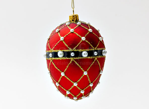 Christmas tree toy Faberge Egg Red pearl mesh