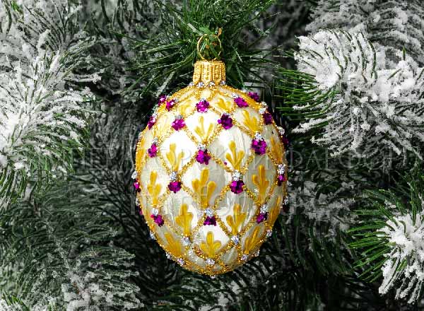 Christmas tree toy Faberge Egg Grid ruby beige