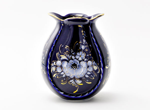 Vase for flowers Gzhel colors gold Rosehip