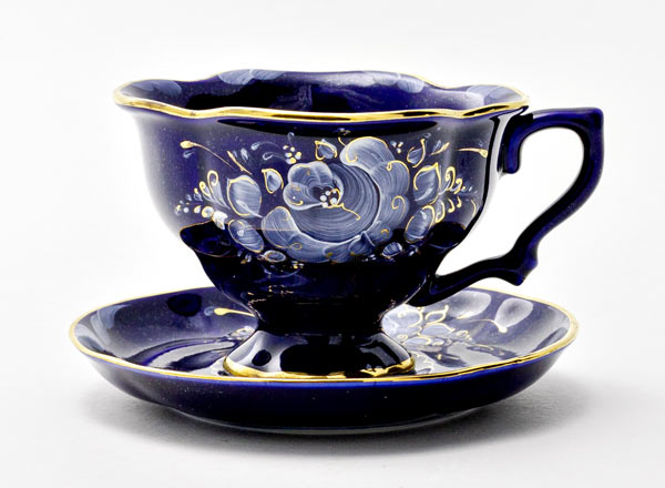Чашка с блюдцем чайная Гжель краски золото Яна