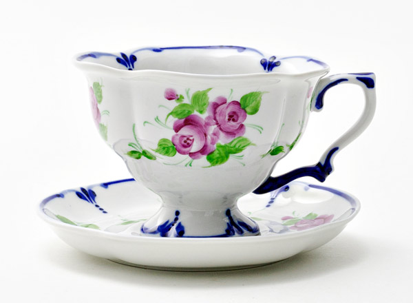 Чашка с блюдцем чайная Гжель надглазурные краски Яна