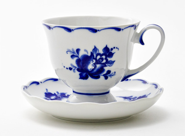 Cup and saucer tea Gzhel berry Лотос