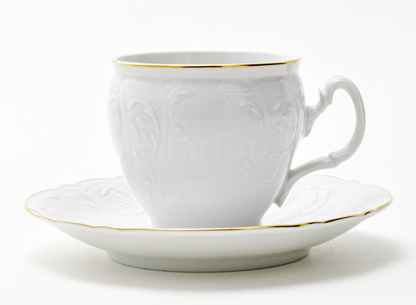 Чашка с блюдцем чайная Бернадотт Белый узор Бернадотт бочка