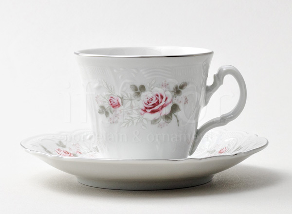 Cup and saucer tea Bernadotte Gray Rose Platinum Bernadotte bucket