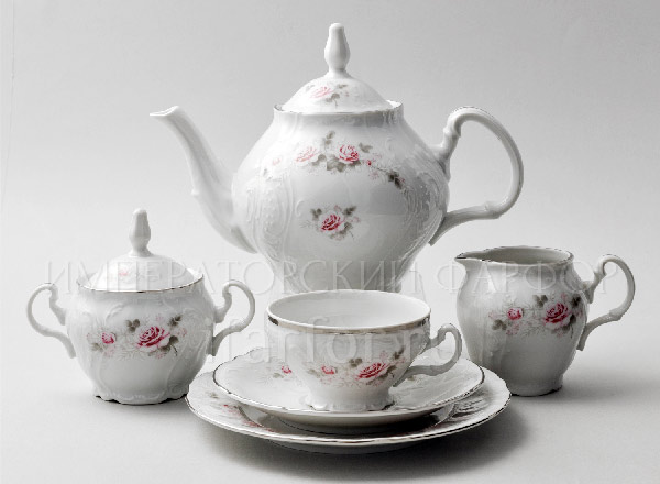 Сервиз чайный Бернадотт Серая роза платина 6/23 Бернадотт