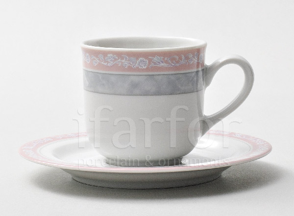 Cup and saucer Coffee Gray marble with pink edging Yana