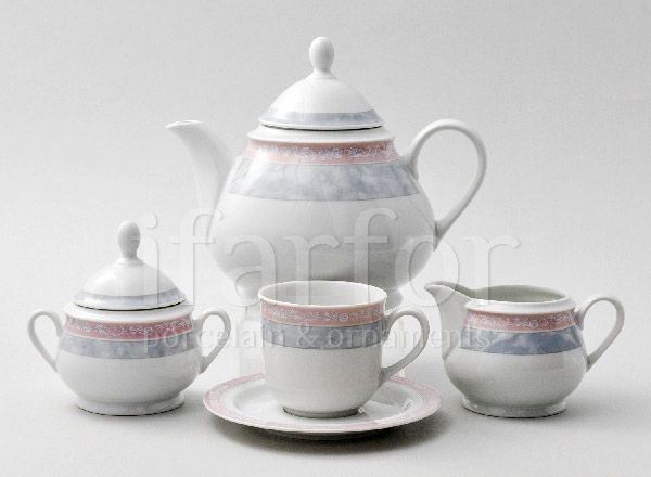 Tea Set Gray marble with pink edging 6/17 Yana