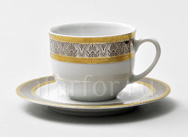 Чашка с блюдцем кофейная второй сорт Широкий кант платина золото Опал
