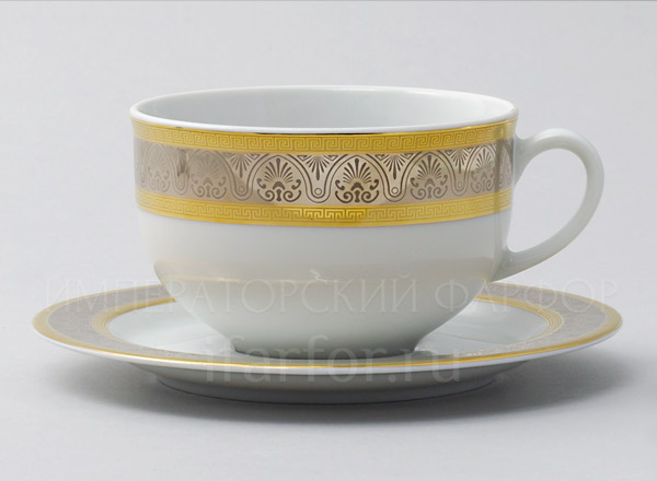 Чашка с блюдцем чайная Широкий кант платина золото Опал
