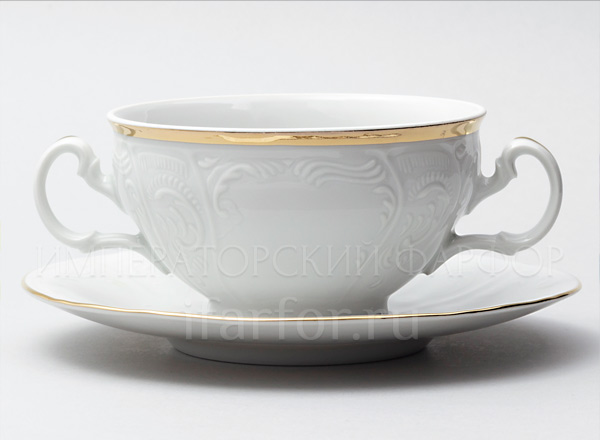 Cup and saucer for broth Bernadotte White Pattern Bernadotte