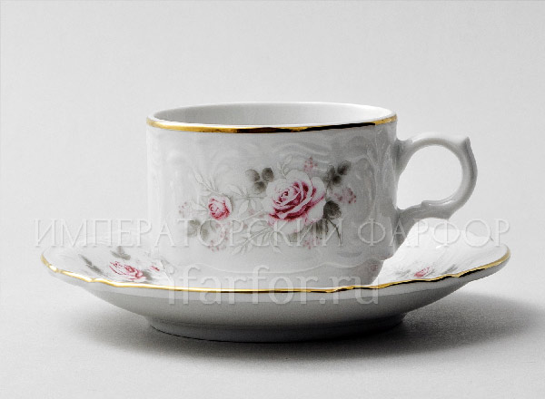 Чашка с блюдцем чайная Бернадотт Серая роза золото Бернадотт