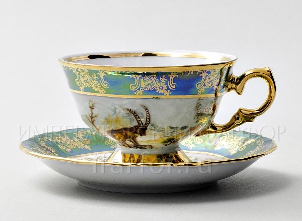 Чашка с блюдцем чайная Охота Зеленая Фредерика