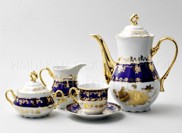 Coffee Set Gold Rose Cobalt 6/17 Constance