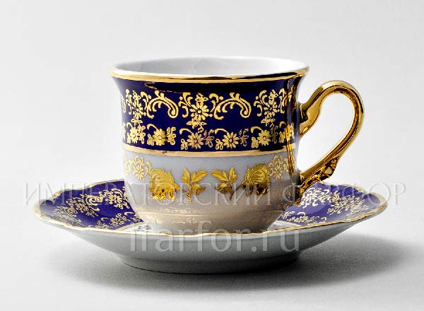 Cup and saucer Coffee Gold Rose Cobalt Constance