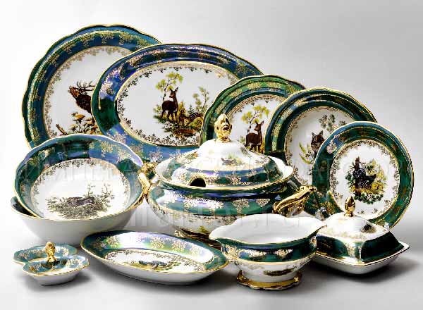Сервиз столовый Охота Зеленая 6/27 Корона
