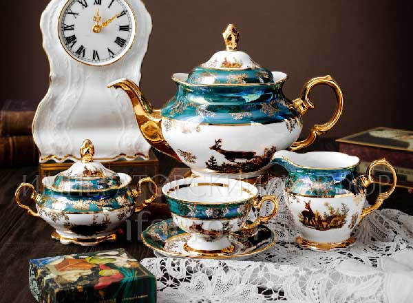 Сервиз чайный Охота Зеленая 6/15 Корона