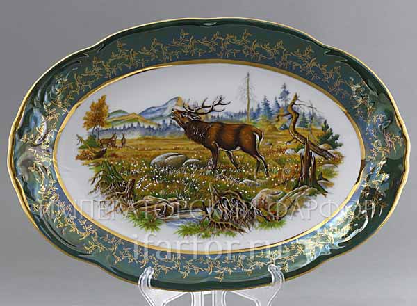 Dish/ platter oval Hunting Green STERNE PORCELAN