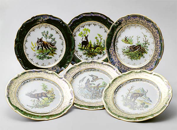 Set of plates Table Hunting Green 6/6 STERNE PORCELAN