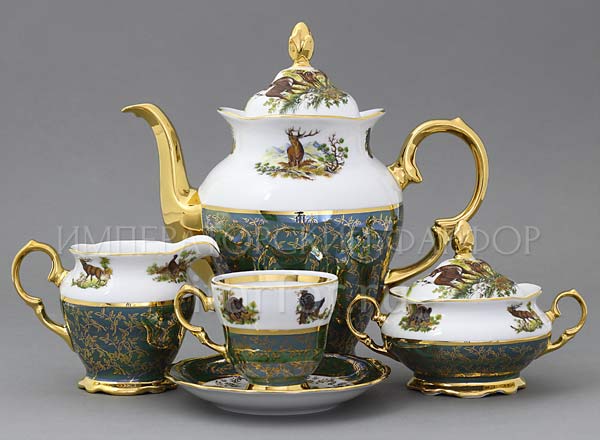 Сервиз кофейный Охота Зеленая 6/17 STERNE PORCELAN