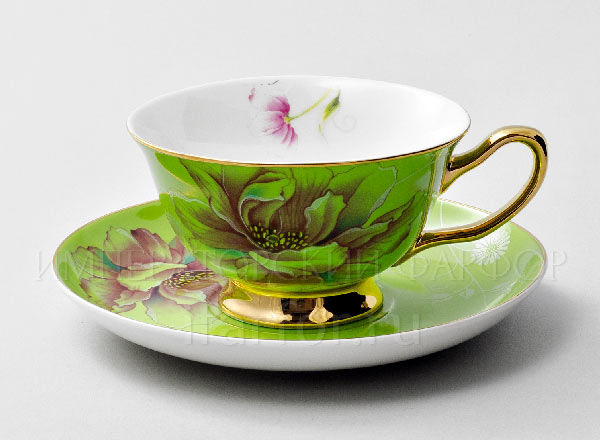 Чашка с блюдцем чайная Камелия Зеленый Royal Classics