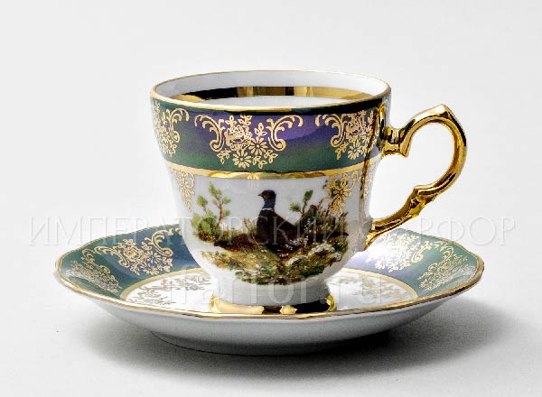 Чашка с блюдцем кофейная Охота Зеленая Корона