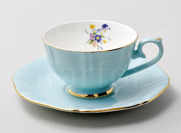 Чашка с блюдцем чайная Времена года. Голубой Queens crown