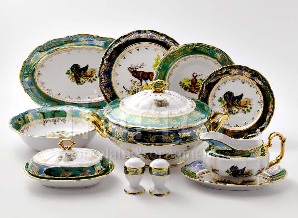 Сервиз столовый Охота Зеленая 6/28 Мария-Тереза