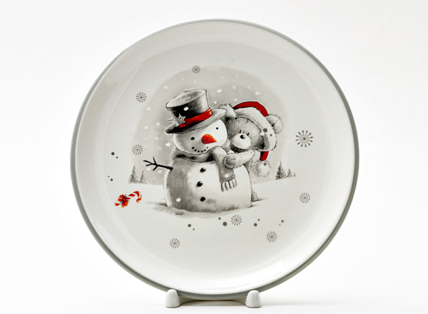 Plate for pancakes Teddy bear and snowman