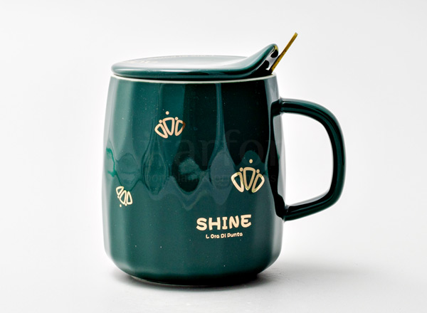 Mug with lid and spoon SHINE green Royal Classics