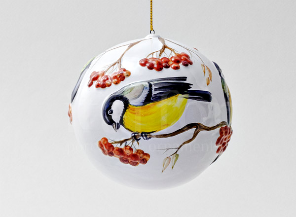 Christmas tree toy Large embossed ball Chickadees