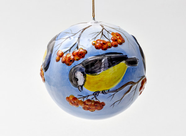 Christmas tree toy Large embossed ball Chickadees 1