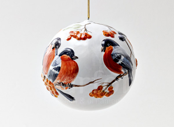 Christmas tree toy Large embossed ball Bullfinches