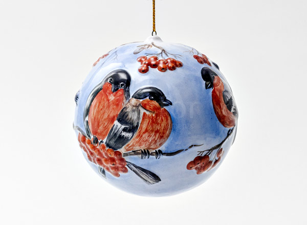 Christmas tree toy Large embossed ball Bullfinches 1