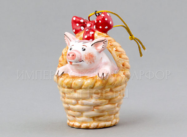 Christmas tree toy Piglet in the basket Piglet in a basket with a red bow