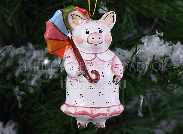 Christmas tree toy Piggy with umbrella
