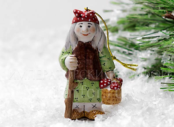 Christmas tree toy Baba Yaga with a fly agaric
