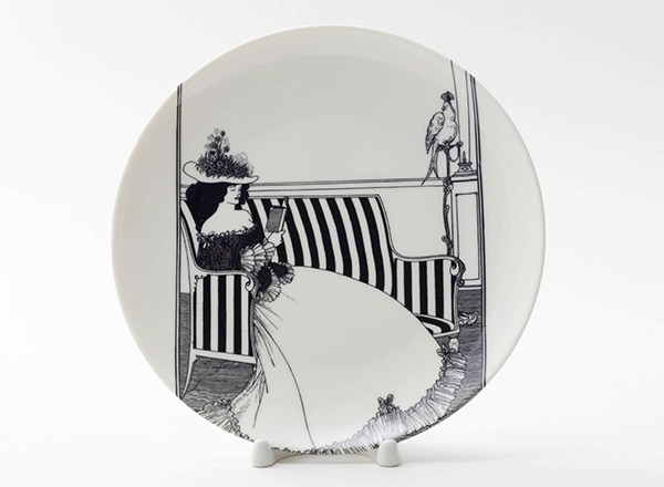 Decorative plate Aubrey Beardsley Lady with a book and budgerigar